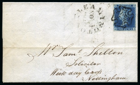 Stamp of Great Britain » Distinctive Maltese Cross Cancellations Leamington: 1841 2d Blue pl.3 JA on 1842 (Nov 1) lettersheet tied by black distinctive Leamington Maltese Cross