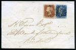 Stamp of Great Britain » London Numbered Crosses 1841 2d Blue AC and 1841 1d red FH on 1843 (Jul 3) wrapper both cancelled by London "1" in Maltese Cross