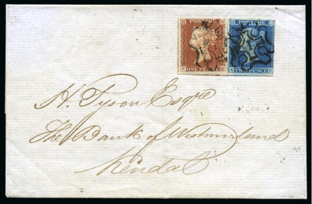 Stamp of Great Britain » London Numbered Crosses 1841 2d Blue AC and 1841 1d red FH on 1843 (Jul 3) wrapper both cancelled by London "1" in Maltese Cross