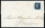 Stamp of Great Britain » London Numbered Crosses 1841 2d Blue pl.3 CH on 1843 (Sep 21) lettersheet from London to Preston, tied by crisp black London "7" in Maltese Cross