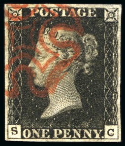 Stamp of Great Britain » 1840 1d Black and 1d Red plates 1a to 11 1840 1d Black pl.5 SC, good even margins, cancelled by crisp red Maltese Cross