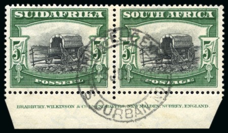 Stamp of South Africa » Union & Republic of South Africa 1927 5s Group on 2 exhibit pages incl. mint lower marginal imprint pair (both perfs) and used imprint pair