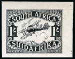 Stamp of South Africa » Union & Republic of South Africa 1929 Airmail issue specialised study on 10 pages, with six 1s imperf. colour trials, 4d & 1s plate proofs, etc.