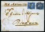 Stamp of Mauritius » 1859 Sherwin Issue (SG 40) 1859 (Dec 8) Wrapper from Port Louis to France with 1859 2d Sherwin vertical pair tied by black void barred ovals