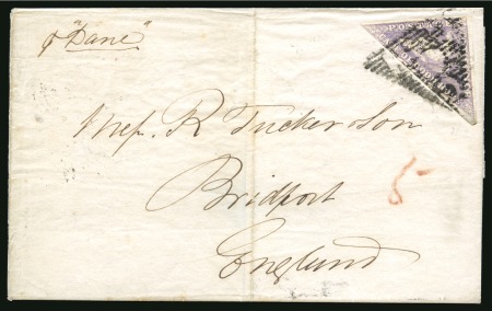 Stamp of South Africa » Cape of Good Hope 1855-63 6d Deep Rose-Lilac on white paper, fine to very good margins, tied to 1859 (Feb 19) wrapper from Cape Town to England