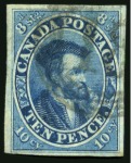 Stamp of Canada 1852-57 10d blue, cleanly cancelled