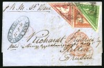 Stamp of South Africa » Cape of Good Hope 1855-63 1s Deep Dark Green, 1d brick-red and 1d rose-red, on 1860 (Oct 22) wrapper from Cape Town to Stettin, Prussia