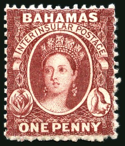 Stamp of Bahamas 1862 1d brown-lake, perf 13, mint og