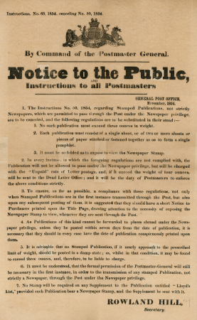 Stamp of Great Britain » Postal Notices Postal Notices, November 1854 No 65