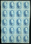 Stamp of Belgium » Belgique. 1861 Médaillons allongés - Émission 20c Bleu, ensemble de 20 formé d'un bloc de huit et d'un bloc de douze avec gomme originale
