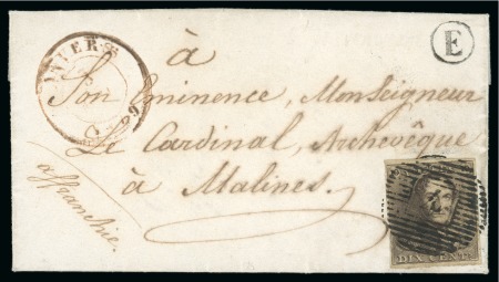 Stamp of Belgium » Belgique. 1849 Epaulettes - Émission 10c Brun sur lettre en latin du 3 juillet 1849 de S'GRAVENWEZEL (cachet de la boîte E)