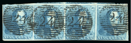 Stamp of Belgium » Belgique. 1849 Epaulettes - Émission 20c Bleu en bande horizontale de quatre