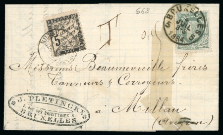 Stamp of Belgium » Belgique. 1869-83 Nouveaux types et nouvelles valeurs (COB 26-37) 10c vert sur lettre pour Millau en France, injustement taxée de seulement 5 centimes