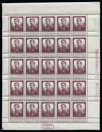 Stamp of Belgium » General issues from 1894 onwards 1912 Pellens, Albert 1er, 5F violet en feuillet de 25 exemplaires
