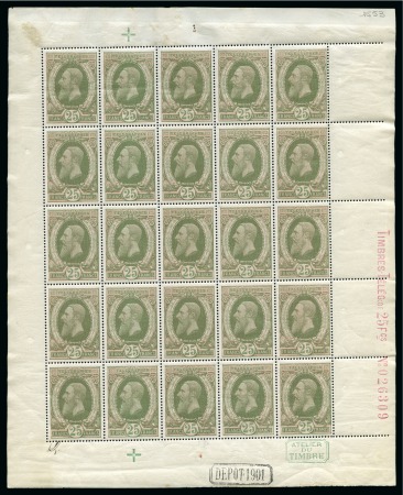 Stamp of Belgium » Télégraphes 1889 Léopold II, 25F réséda en feuillet de 25 exemplaires