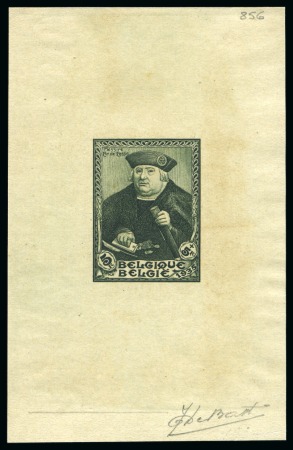 Stamp of Belgium » General issues from 1894 onwards 1935 SITEB Épreuve du coin définitif en vert bouteille sur petit feuillet signé J. De Bast