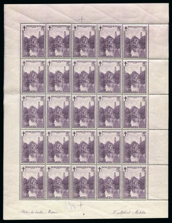 Stamp of Belgium » General issues from 1894 onwards 1929 Sites, 5F +5F violet en feuillet de 25