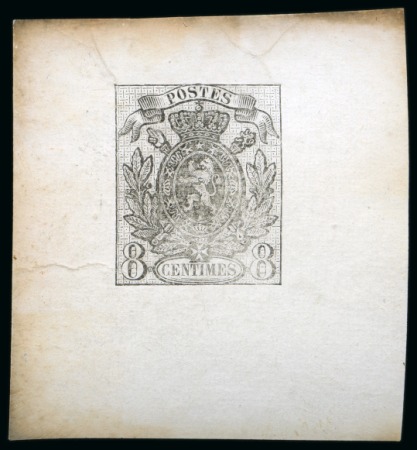 Stamp of Belgium » Belgique. 1866-67 Petit Lion (COB 22-25) Lot de six épreuves des coins : une du 2c adopté, quatre du 6c et une du 8c non adoptés