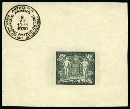 Stamp of Belgium » General issues from 1894 onwards 1930 Exposition philatélique d'Anvers, 3 épreuves du coin sur petits feuillets en rouge, brun et vert foncé, plus deux épreuves sur grand feuillet
