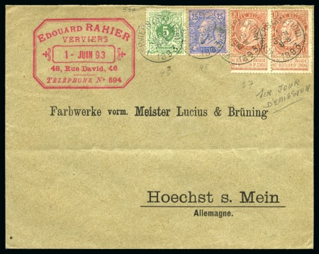 Stamp of Belgium » Belgique. 1893-1900 Armoiries du Royaume et Léopold II fine barbe - Émission Lot de 14 lettres avec cette émission dont recommandés, rare paire du 1F carmin pour Lyon...