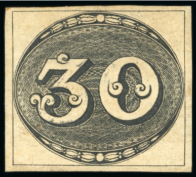 Stamp of Brazil » 1843 Bull's Eyes 1843, 30r, 60r and 90r black, early impression, complete set unused