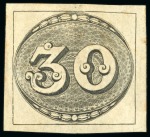 Stamp of Brazil » 1843 Bull's Eyes 1843, 30r black, intermediate impression, unused with part o.g.