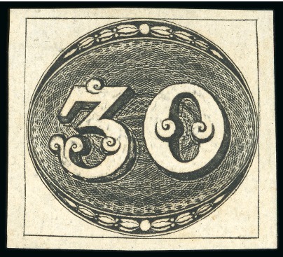 Stamp of Brazil » 1843 Bull's Eyes 1843, 30r black, early impression, unused without gum