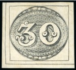 Stamp of Brazil » 1843 Bull's Eyes 1843, 30r black, worn impression, unused without gum, spectacular lower-left corner example