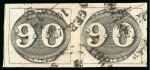 Stamp of Brazil » 1843 Bull's Eyes 1843, 90r black, worn impression, horizontal used pair