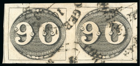 Stamp of Brazil » 1843 Bull's Eyes 1843, 90r black, worn impression, horizontal used pair