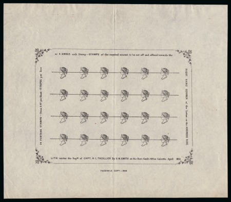 Stamp of India » 1854 Lithographs Spence 48 var: Heads only in black on white wove paper in complete sheet of 24 with each horizontal row defaced 