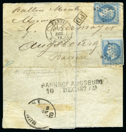 Stamp of France » Guerre de 1870-1871 ALLEMAGNE - Lettre avec mention manuscrite pour Augsbourg