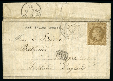 Stamp of France » Guerre de 1870-1871 ÉCOSSE - Dépêche Ballon n°25 pour Biggar affranchissement