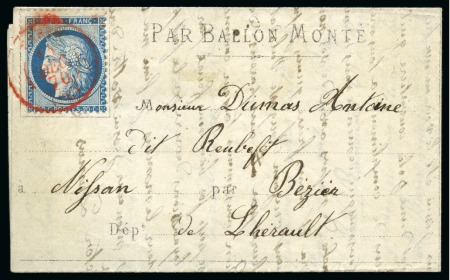 Stamp of France » Guerre de 1870-1871 Le Ville de Paris - Lettre avec mention imprimée pour