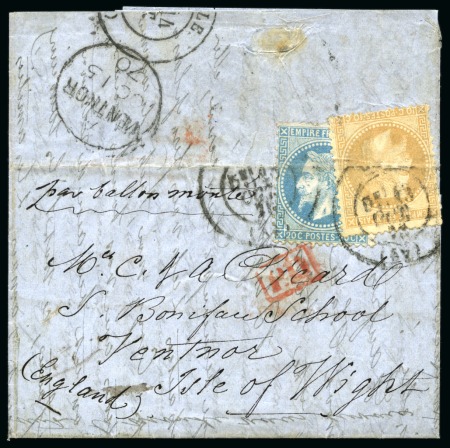 Stamp of France » Guerre de 1870-1871 ANGLETERRE - Lettre avec mention manuscrite pour l'Île