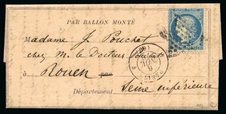 Stamp of France » Guerre de 1870-1871 Le Gironde - Le Journal LE BALLON POSTE N°1 du 31
