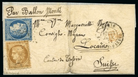 Stamp of France » Guerre de 1870-1871 SUISSE - Lettre avec mention manuscrite pour Locarno
