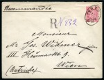 Stamp of Persia » Postal Stationery 1890 Iran Persia postal stationery envelope 6 shahi surcharge reg. to Vienna