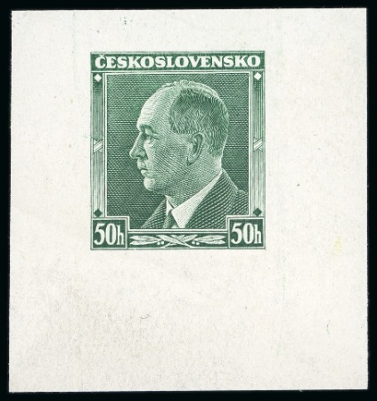 Stamp of Czechoslovakia 1937 President Benes 50h, two die proofs on thick paper