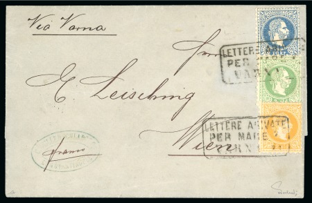 Stamp of Austria » Austrian Levant Varna. Cover from Constantinople via Varna to Vienna bearing an extremely rare soldi-kreuzer mixed franking