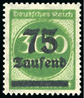 Stamp of Germany » German Empire 1923 75tsd on 300m green, double impression