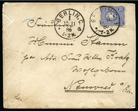 Stamp of China » Foreign Post Offices » German Post Offices Naval Mail. 1886 Cover endorsed "frei!" sent by a member of the German Navy onboard "SMS Bismarck" at Chefoo