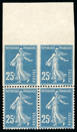 Stamp of France » Émissions à partir de 1900 1907, Y&T n°140 ** en bloc de 4, 25 centimes bleu