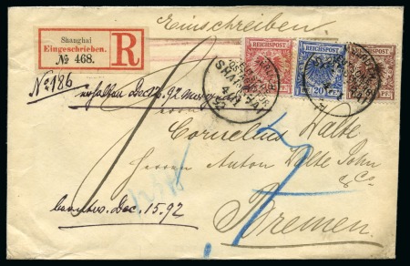 Stamp of China » Foreign Post Offices » German Post Offices Three colour-franking on registered mail forwarded from Tientsin to Shanghai