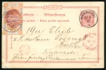 Stamp of China » Foreign Post Offices » German Post Offices 1896 10pf postal stationery card from Shanghai to Berlin, an extraordinary combination featuring a German postal stationery and Local Post stamps