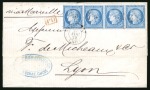 Stamp of China » Foreign Post Offices » French Post Offices 1873 Cover via Marseilles at single rate with 1871-75 25c strip of four