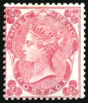 Stamp of Great Britain » 1855-1900 Surface Printed » 1862-64 Small Uncoloured Corner Letters 1862-64 3d Bright Carmine-Rose pl.2 FA mint large part original gum