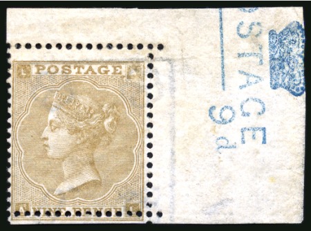 Stamp of Great Britain » 1855-1900 Surface Printed » 1862-64 Small Uncoloured Corner Letters 1862-64 9d Bistre pl.2 mint, marginal example from the upper right of the sheet