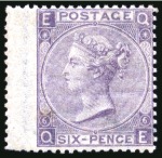 Stamp of Great Britain » 1855-1900 Surface Printed » 1865-67 Large Uncoloured Corner Letters, Wmk Large Garter & Emblems 1865-67 6d Lilac pl.6 QE, fresh mint with large part original gum