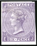 Stamp of Great Britain » 1855-1900 Surface Printed » 1867-80 Large Uncoloured Corner Letters, Wmk Spray of Rose 1867 6d Lilac pl.6 EJ imperforate colour trial on thin unwatermarked wove paper without gum